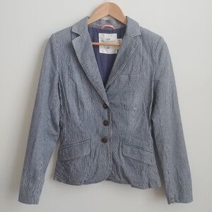 White blue striped cotton blazer jacket size 6